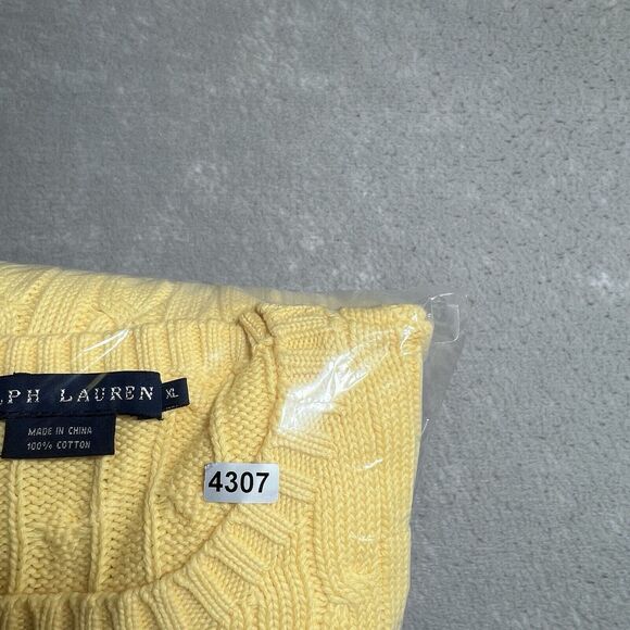 Polo Ralph Lauren Sweater Womens XL X-Large Yellow Cotton Cable Knit Crew Neck - Picture 10 of 12